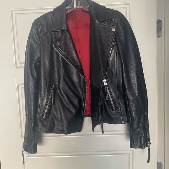 Topshop Black Dolly Real Leather Biker Jacket Motorcycle Moto Zip Up Size 6 S - Picture 5 of 10